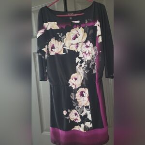 White House Black Market Black Floral Midi Dress with Purple Accents